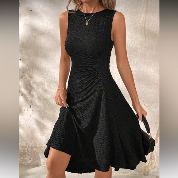 Luxe twist front sleeveless A-line dress - Picture 1 of 16